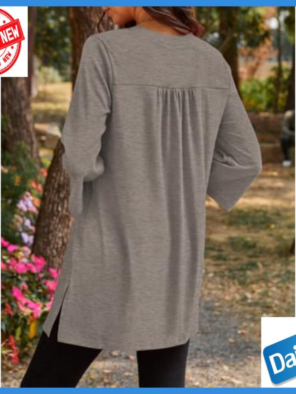 3/4 Bell Sleeve Tunic Top Loose Fit Side Split Flare for Leggings - Picture 2 of 7